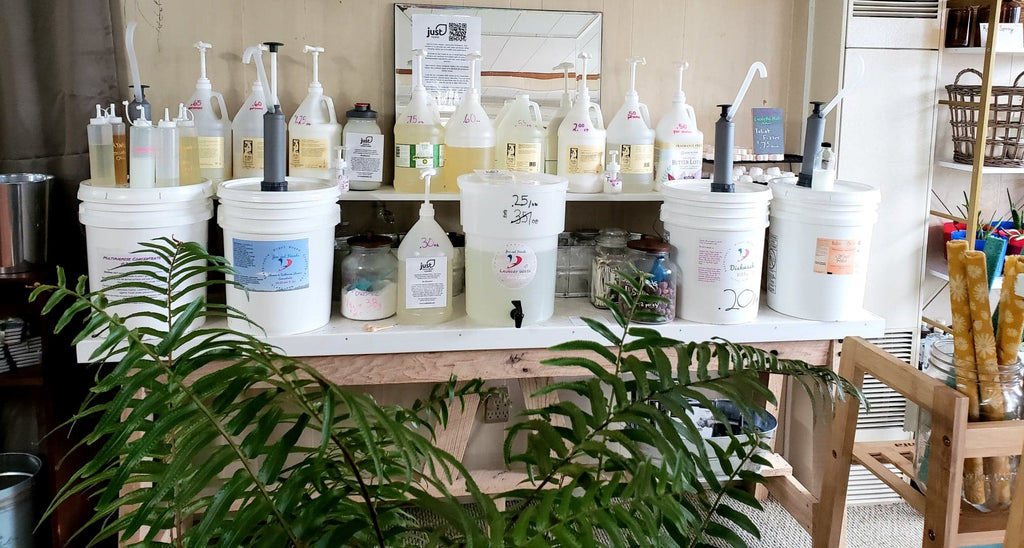 product refill station to refill bottles with cleaning or body care product